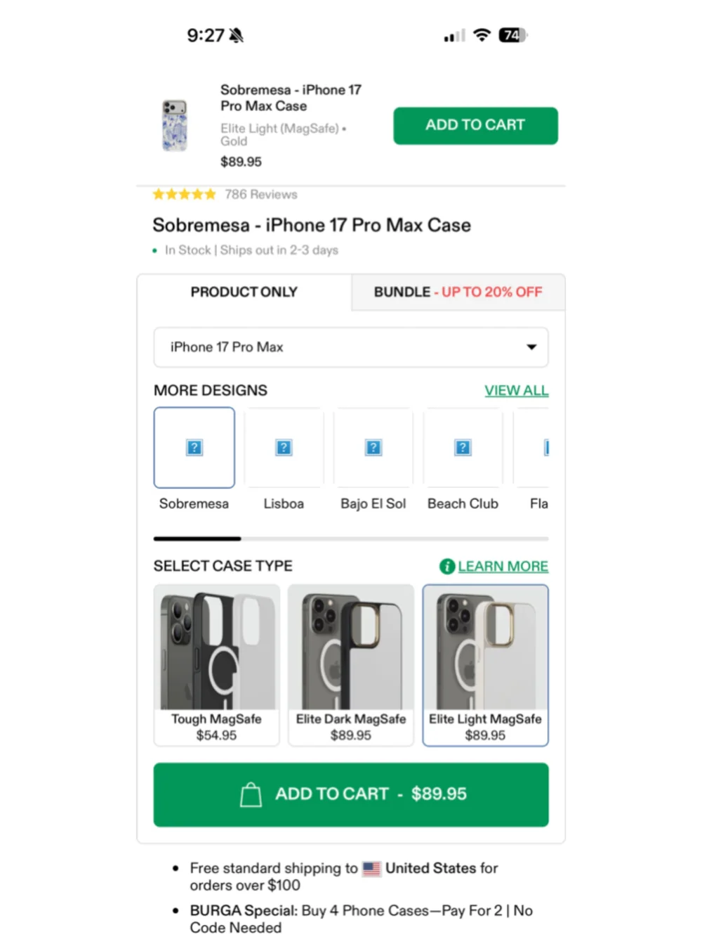 Burga Sobremesa - iPhone 17 Pro Max Case Elite Light Mag Safe NWT $90 Retail